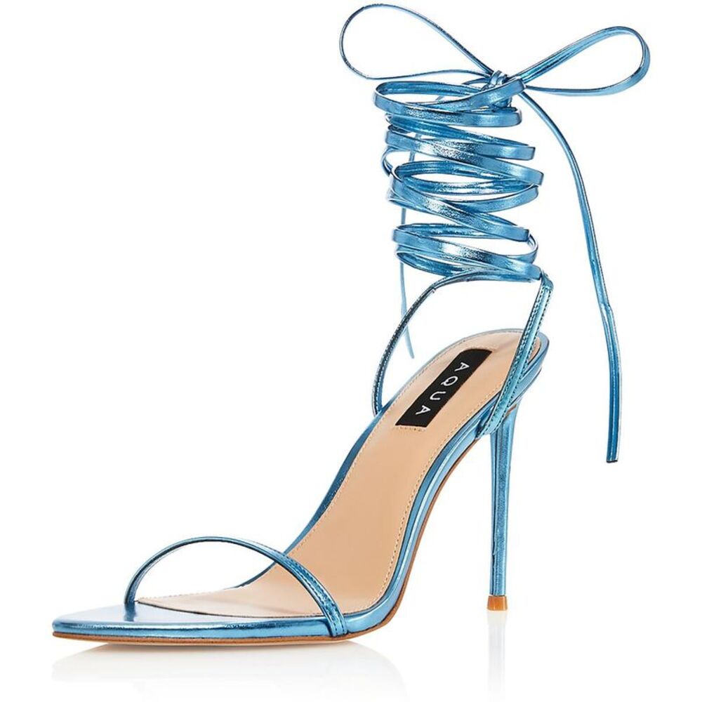 Aqua Womens Blue Faux Leather Ankle Tie Dressy Slingback Sandals Shoes